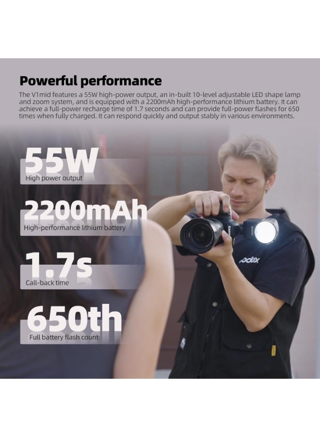 Godox V1C TTL On-Camera Flash For Canon – Round Head Speedlite With 1/8000s HSS, Rechargeable Li-Ion Battery, Magnetic Light Modifiers And 2.4G Wireless X System - Image 3